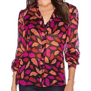 Diane von Furstenberg Silk Lips Mariah Button Down Blouse Long Sleeve Top